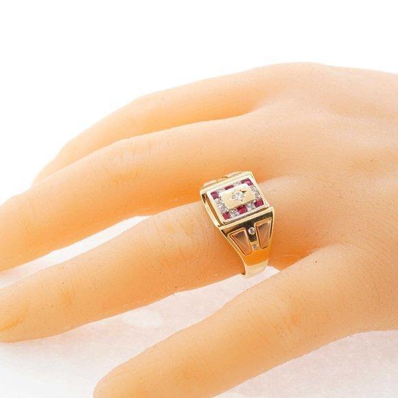 Estate 14k Multi-Tone Gold Men's CZ Red White Gemstone Pinky Ring Size 11